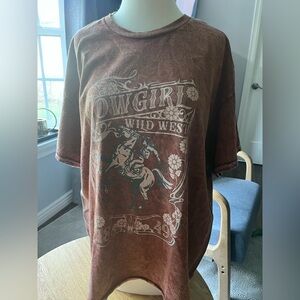 Cowgirl Wild West Short Sleeve Graphic Tee - Brown